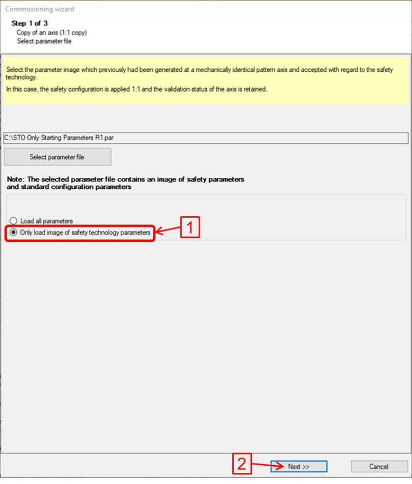 Only load image of safety technology parameters