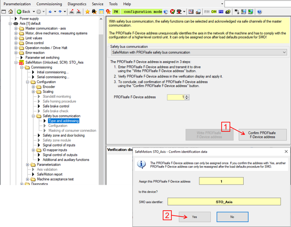 Confirm PROFIsafe F-Device address