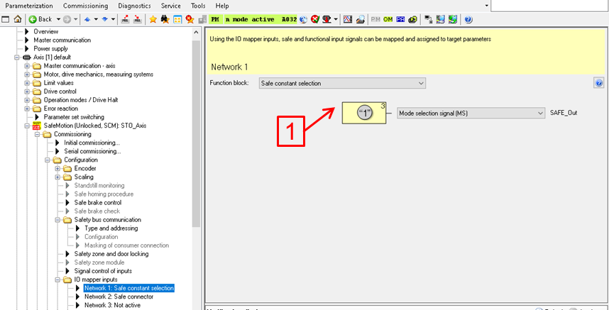 Network 1 with “Mode selection signal MS.