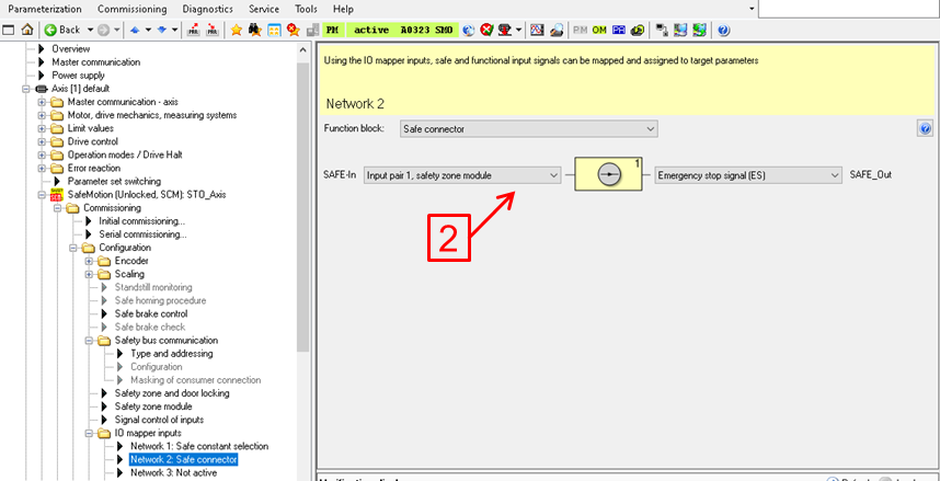 Network 2 with Emergency stop signal ES