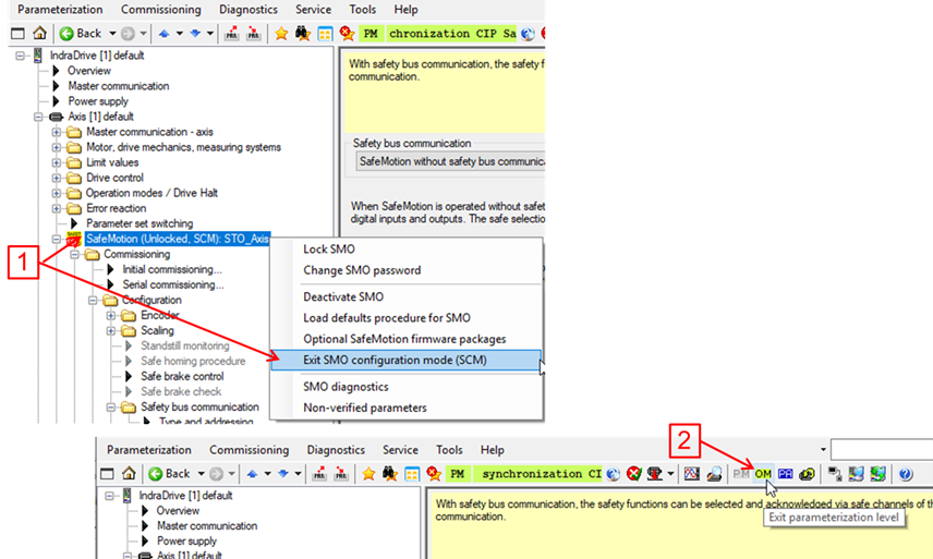 Exit SMO configuration - Parameter Mode