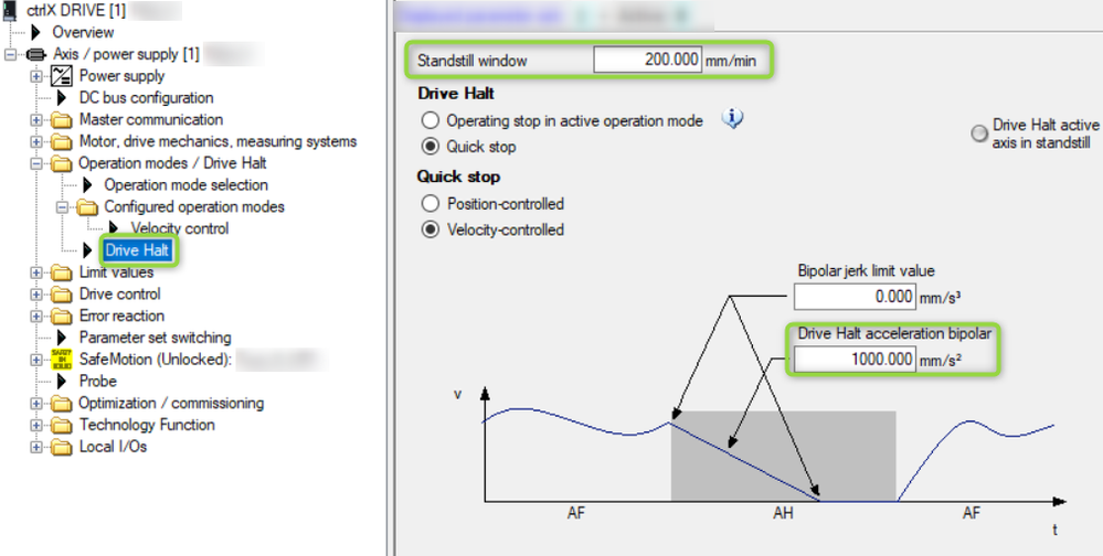 Settings for Drive Halt and Standstill