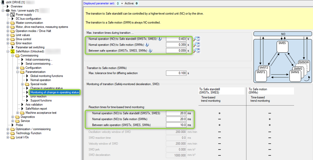 Settings for Monitoring of change in operating status