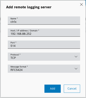 Remote logging server settings