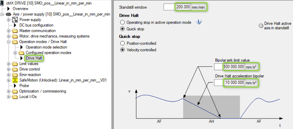 Settings for Drive Halt and Standstill