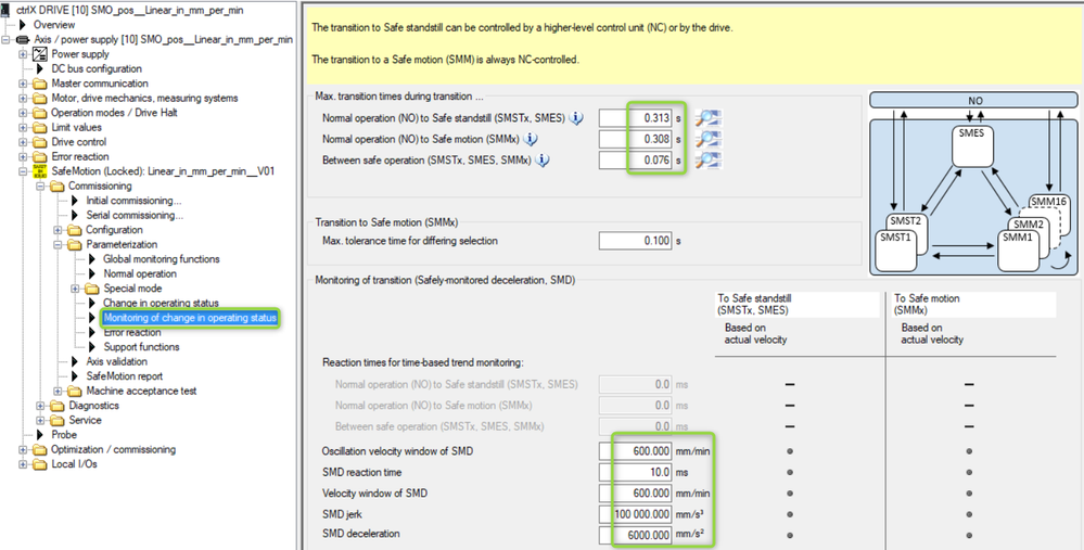 Settings for Monitoring of change in operating status