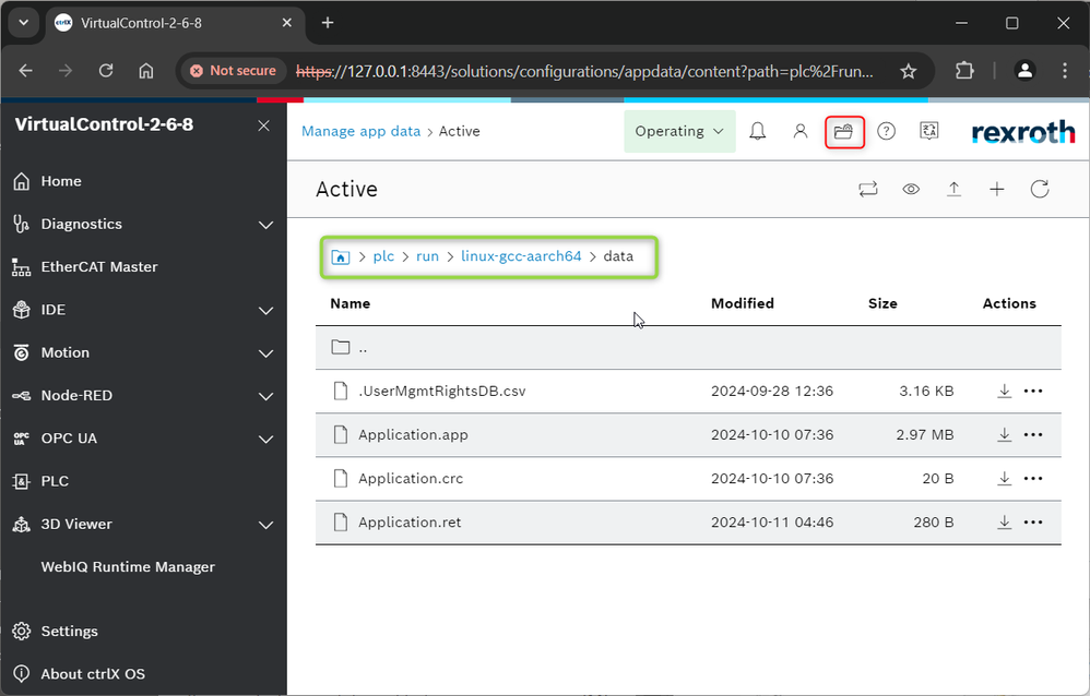 ctrlX OS web UI - PLC working directory