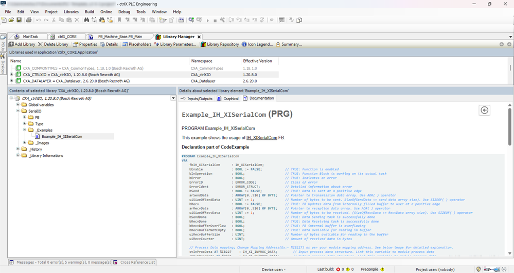 ctrlX PLC Engineering - CXA_CTRLXIO - Example_IH_XISerialCom