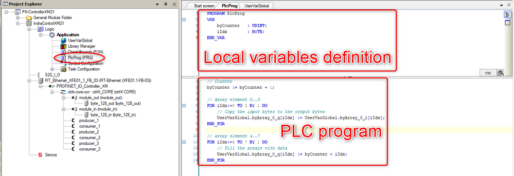 Variables and PLC program definition