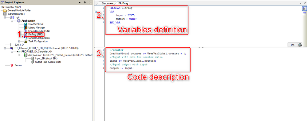 Variable and code description