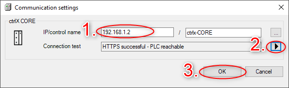 Communication between ctrlX CORE and PLC program configuration