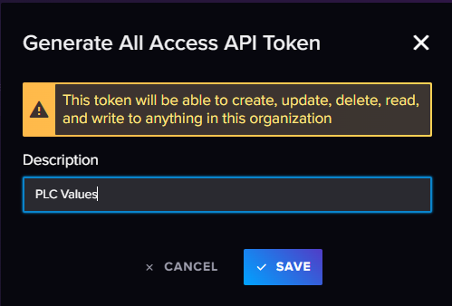 All access API Token name selection