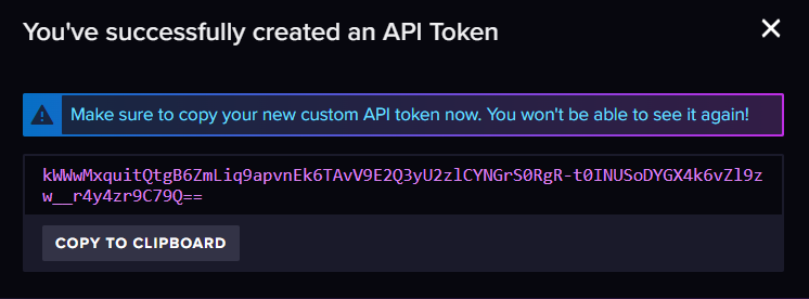 API Token copying