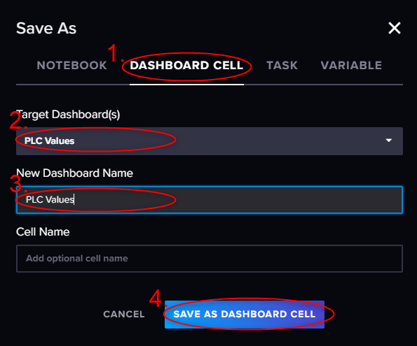 Save Dashboard cell configuration