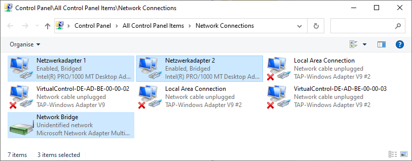 Windows network connections bridged