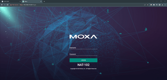 Moxa Log In screen